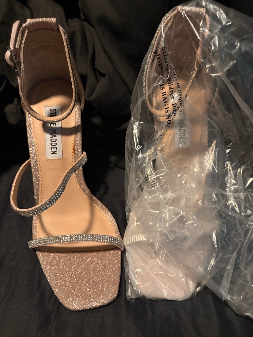 Steve Madden Rose Gold Glitter Rhinestone Ankle-Strap Sandals